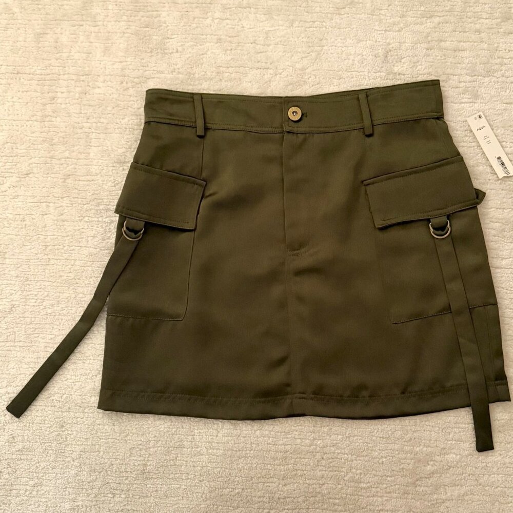 Olive Green Mini Skirt Size XS Cargo Style Pockets Indie Style by Aqua - Picture 9 of 11